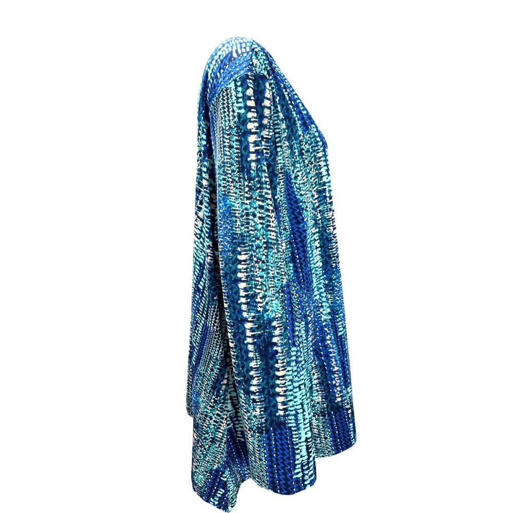 Bon Worth XL Blue Teal Abstract Print Keyhole Tunic Top Lightweight Stretchy Lay - Picture 5 of 8